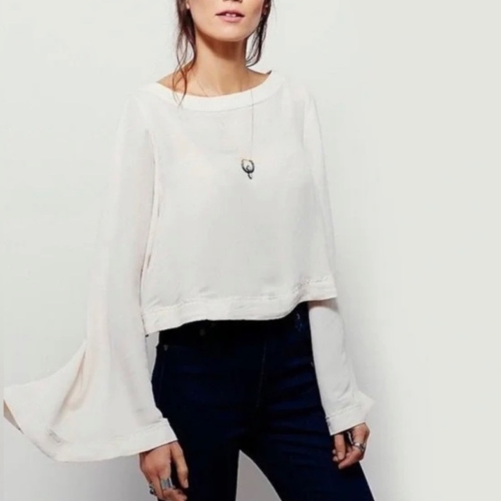 FREE PEOPLE Wide Sleeve Sheer Blouse Top - Picture 2 of 6